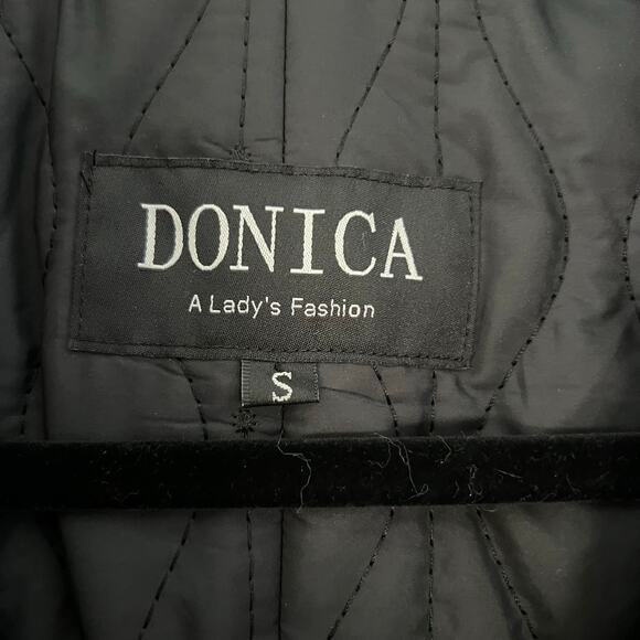 Donica Black Leather Jacket Women’s S Faux Fur Collar Double Breasted Mob Wife - Picture 7 of 10